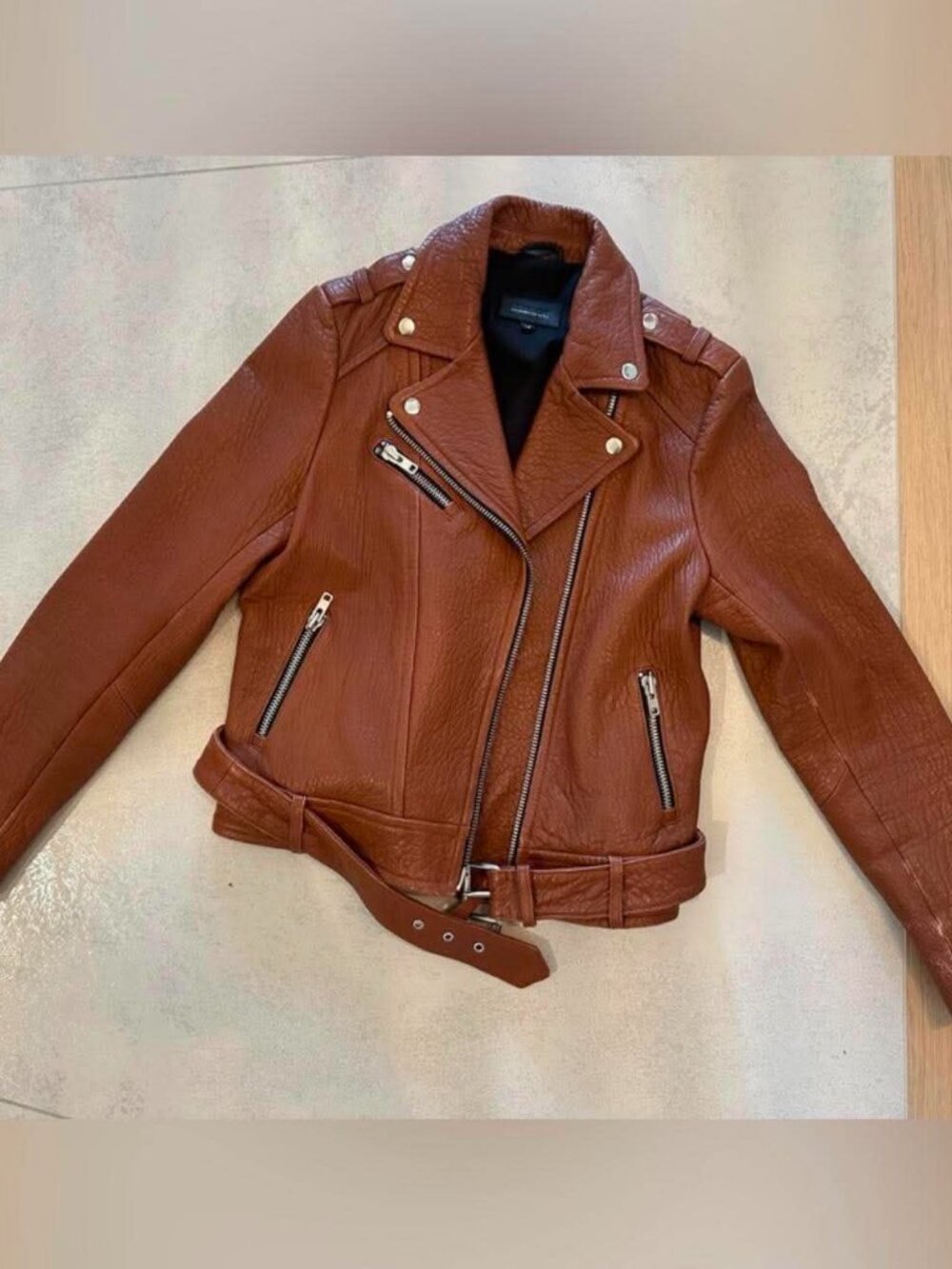 Mackage X Aritzia Rumer Cognac Leather Moto Jacket L